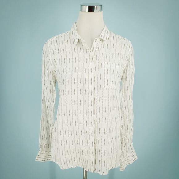 Garnet Hill Size 6 White Southwest Print Collared Button Front Down Long Sleeve - Picture 1 of 7